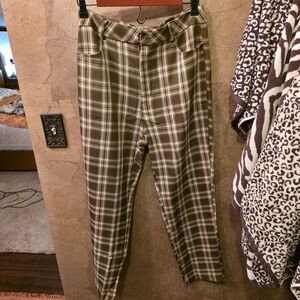 Plaid Women's Chinos - Green and Brown